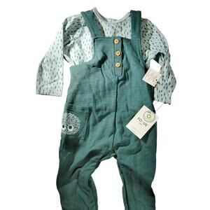 Focus Kids Organic Cotton Patterned Salopet and Bodysuit Set Green 18M